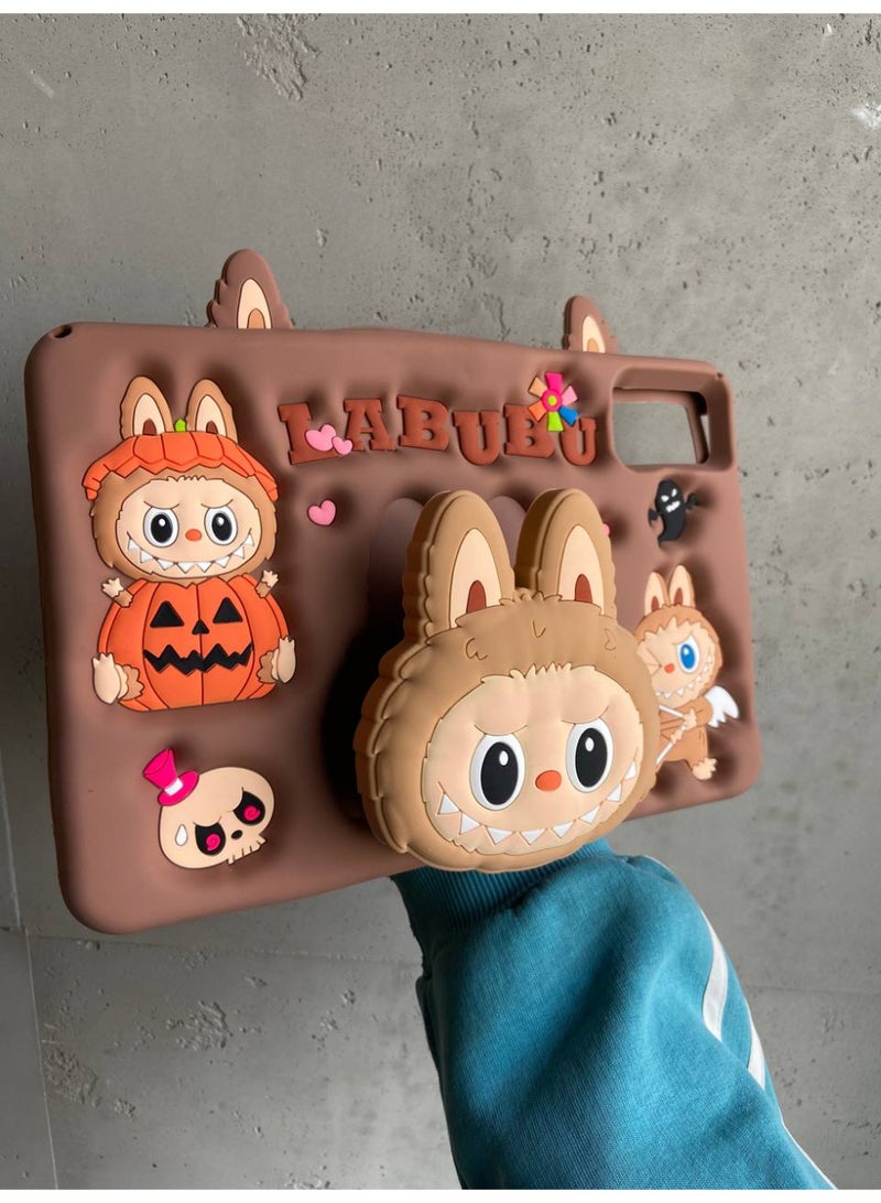 Cartoon 3D Silicon Handle Stand Cover For Xiaomi Redmi SE 11, Kids Shockproof Case With Handle & Stand, Funda Case (With Rope) (La Brown) - Image 4